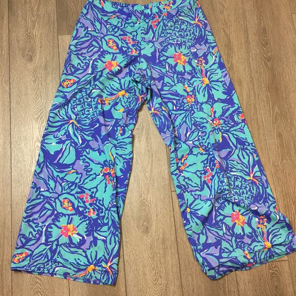 Lilly Pulitzer Middleton Palazzo Pants Women's Large Satin Polyester Tropical - Picture 1 of 8